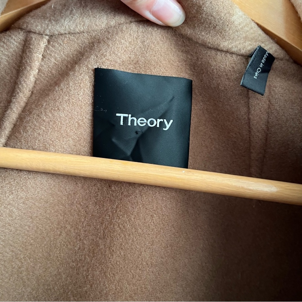 Theory Double-Faced Check Overlay Coat Camel Plaid Multi Check Wool Felt Open - Picture 11 of 14